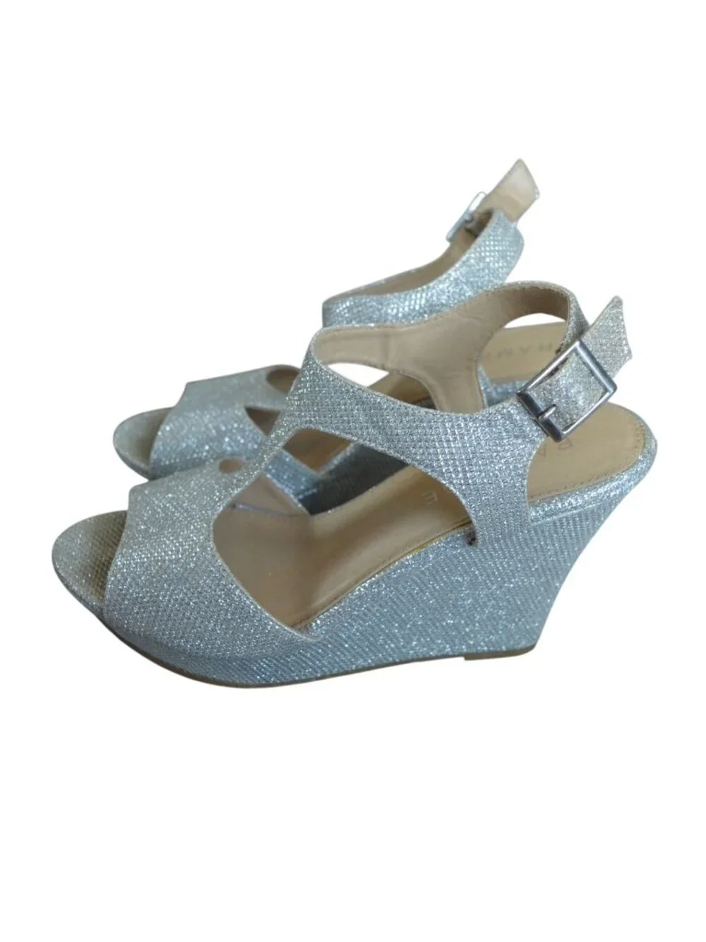 Rampage Candelas Silver Glitter Wedge Sandals Womens Size 6.5 Disco Party Dressy